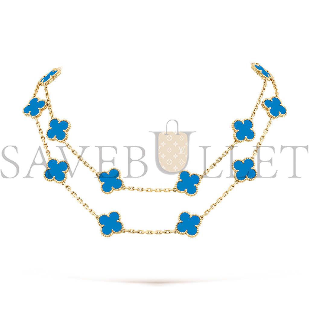 VAN CLEEF ARPELS VINTAGE ALHAMBRA LONG NECKLACE, 20 MOTIFS - YELLOW GOLD, AGATE  VCARP7RN00